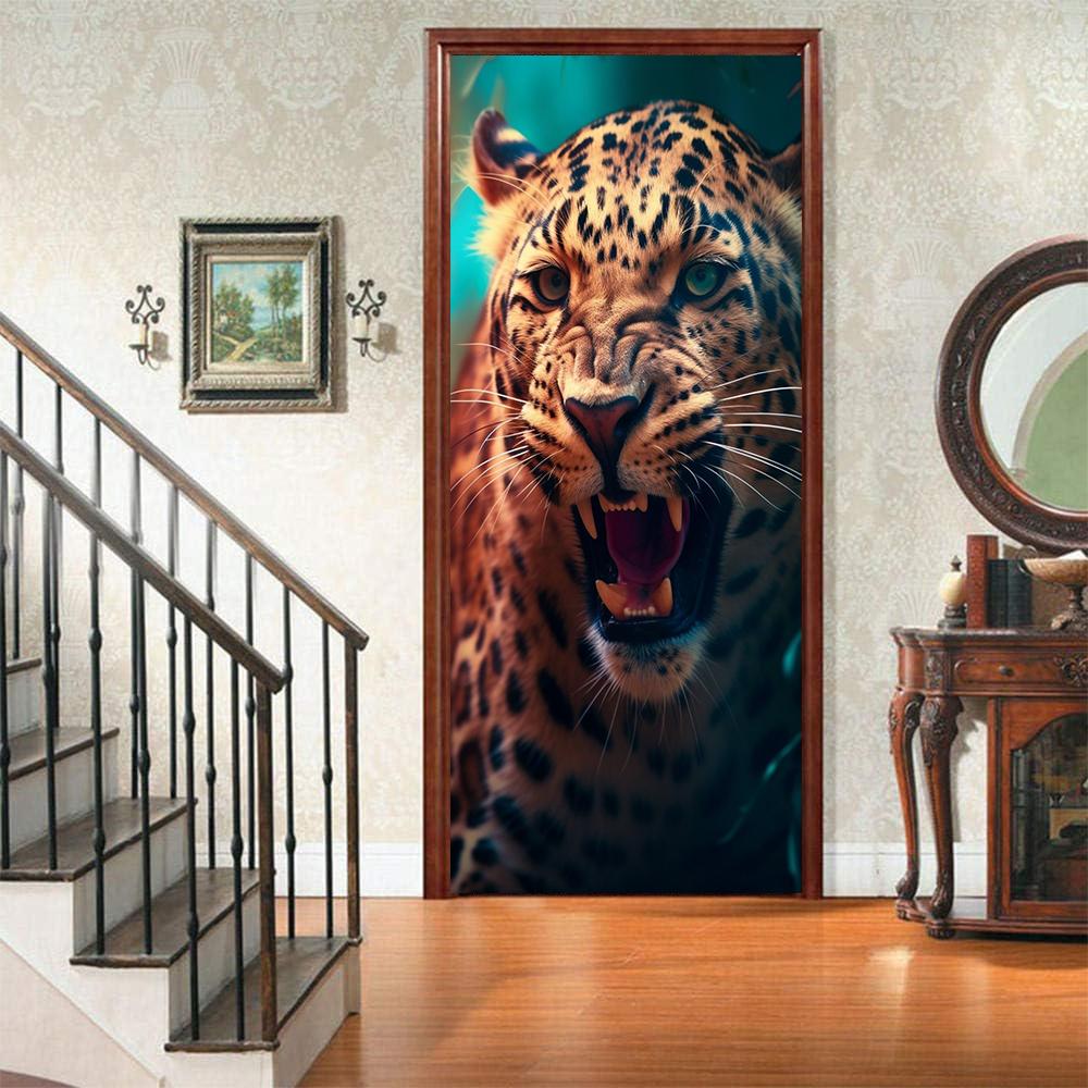 Leopard Tiger Decoration Fridge Door Stickers Animal Simple Abstract Lines Flowers Wallpaper For Living Room Home Decor Bedroom Art Decals