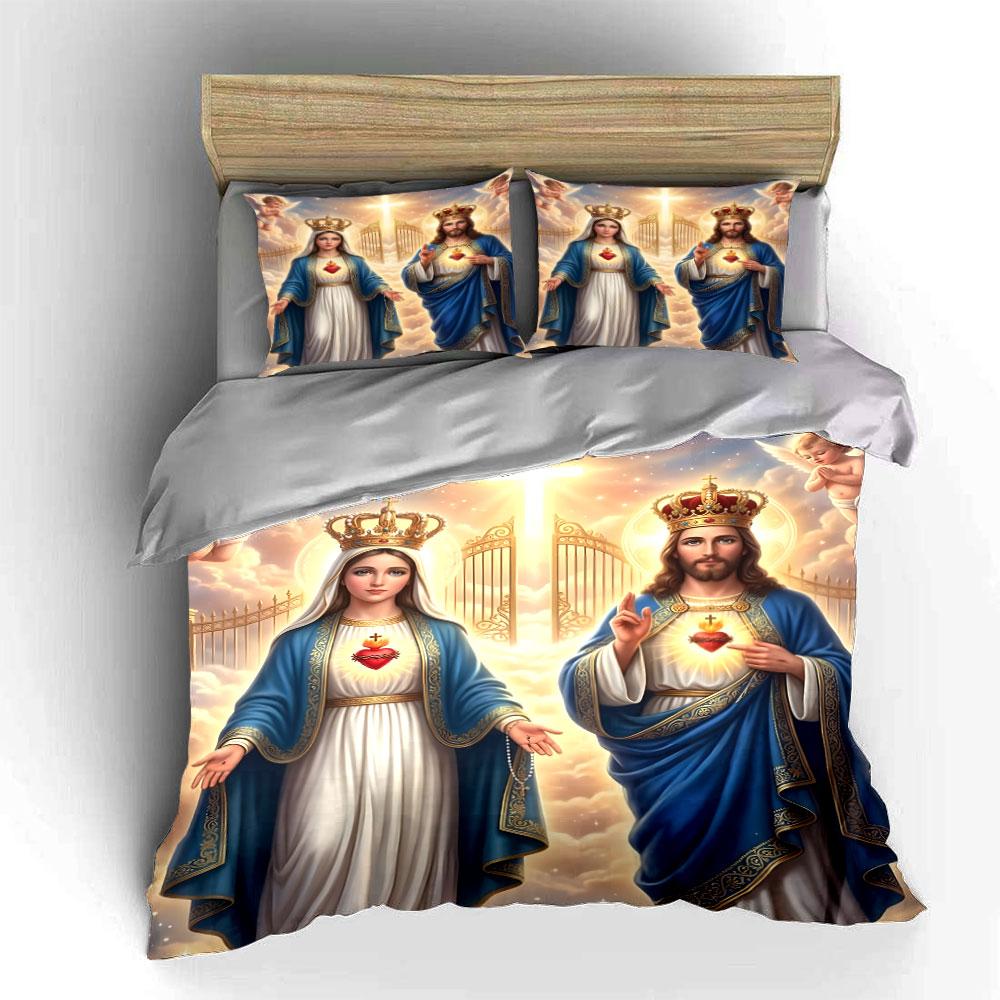 King and Queen in Holy Light Print Bedding Set 1 Duvet Cover 2 Pillowcases for Adult and Children Luxury Gift Full Size