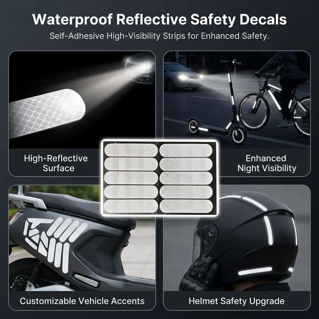 10pcs Reflective Stickers High-Visibility Safety Decals Waterproof Self Adhesive Stickers for Electric Bike Bicycle Motorcycle