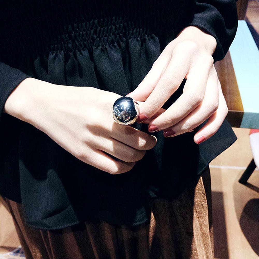 Lovely Silver Jewelry Personality Adjustable Female Women Rings Big Metal Balls Fashion
