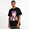 Cool Street Style Top With Chinese Style Purple Braid Girl Print Unisex Casual Loose Coat Pure cotton T-shirt