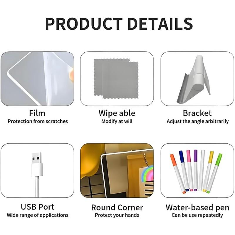 LED Note Board Glowing Acrylic Letter Dry-Erase Board with Bracket Reusable Multifunctional Glow Memo Message Board