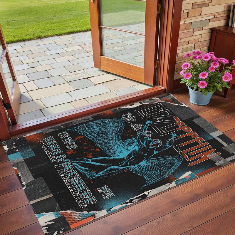 Led Zeppelin Print Crystal Velvet Plush Rug Wear?Resistant Anti?Slip Floor Mat For Indoor Household Decoration