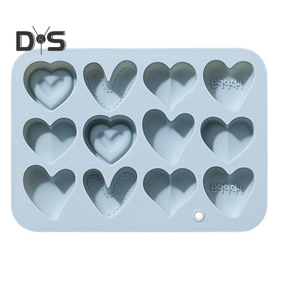 Silicone Moulds 12 Link 6 Different Heart Shape Non-Stick Heat-resistant Food-grade Soft Silicone Molds for Chocolates