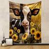 Cow and Sunflowers in Rustic Field Patterned Tapestry Decorative Wall Hanging, Home Bedroom Living Room Decor
