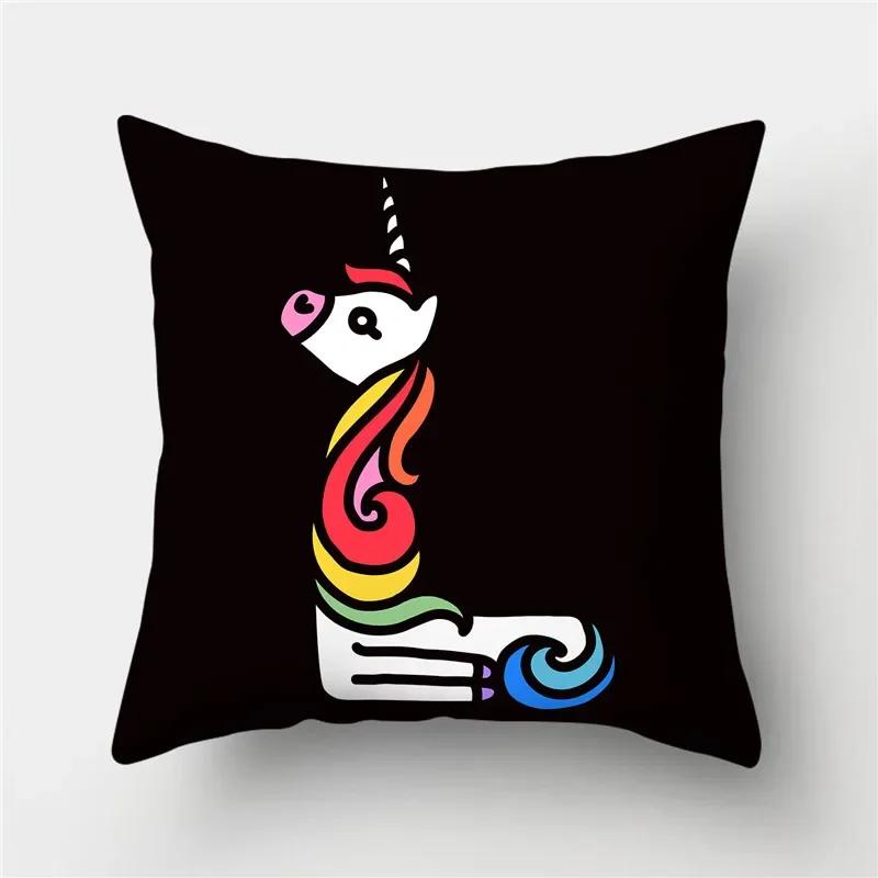 Буквы Единорог Наволочка Полиэстер Принт Наволочка Диван Декор Подушка Дом