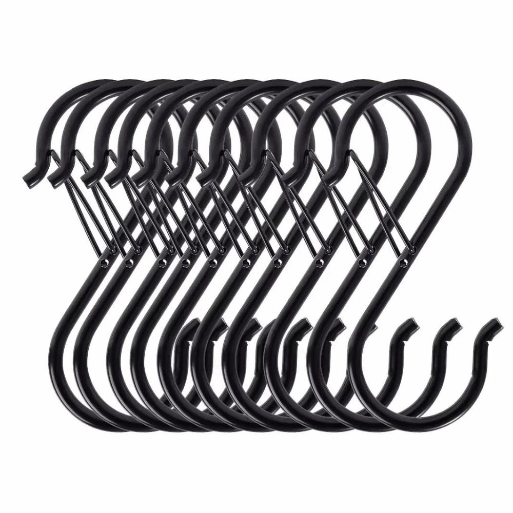 10Pcs S-Shape Balcony Clothes Hanger Spring Clasp Stainless Steel Kitchen Pot Rack Hooks Thickened Windproof
