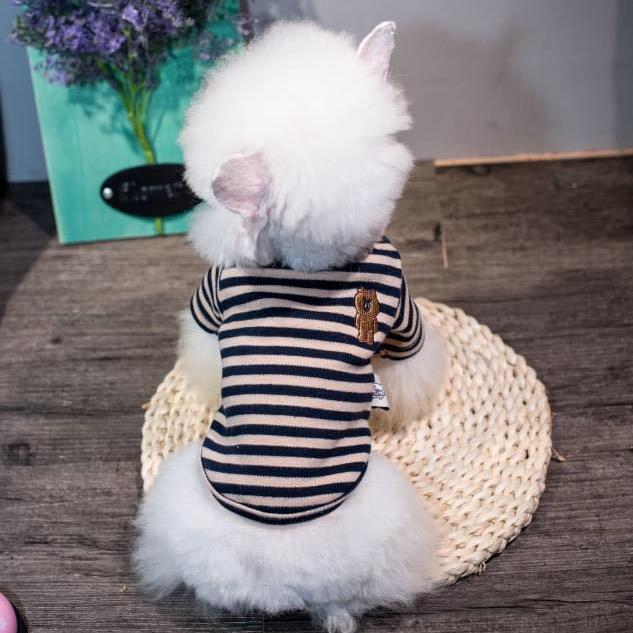 Футболка в полоску для домашних животных, полосатая майка с изображением маленького медведя, хлопковая дышащая одежда для осени и зимы, свитер для собак, одежда для собак
