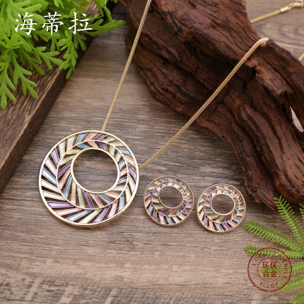 Новый цветная масляная живопись полый кольцевой набор серег-пуссет и подвески, женское преувеличенное кольцо и ожерелье.