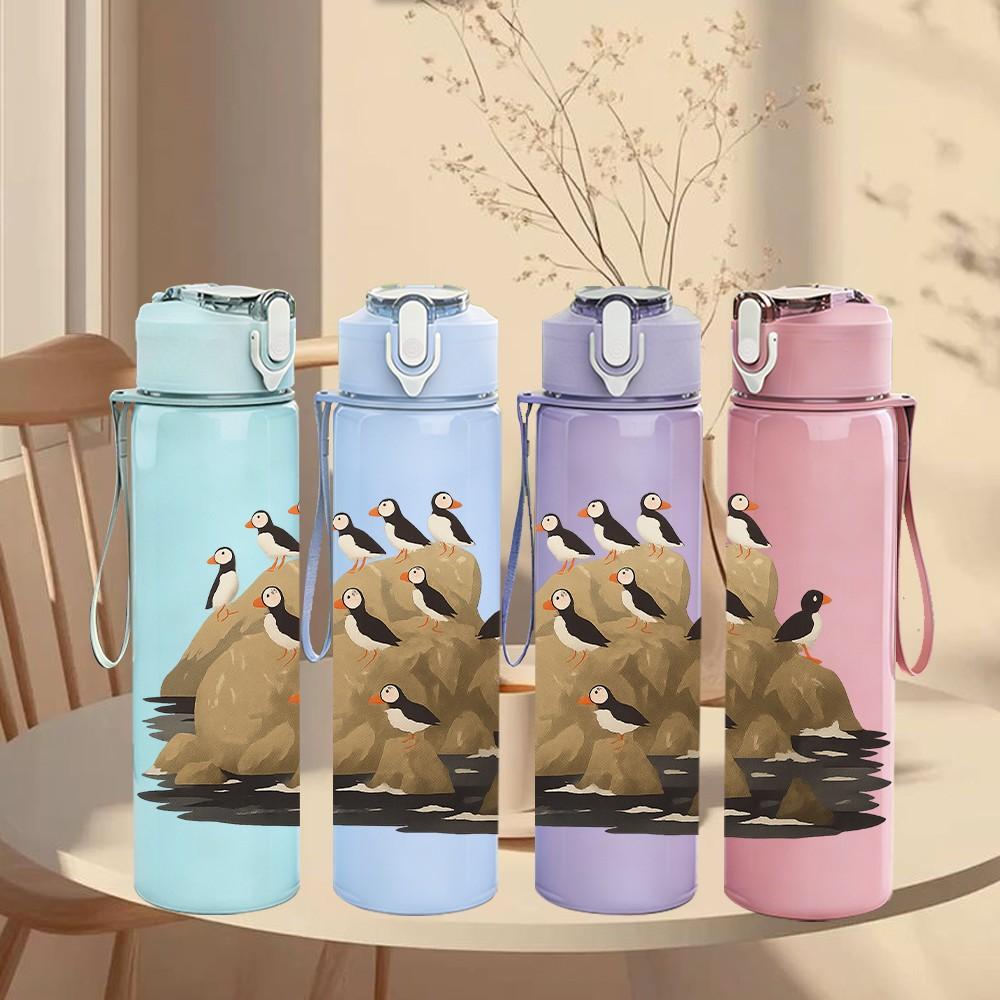 1PC Seal Colony Rock Coast Group 750ml Color Plastic Sports Water Bottle Leakproof Flip Straw Lid Suitable for Sports Office Home Use