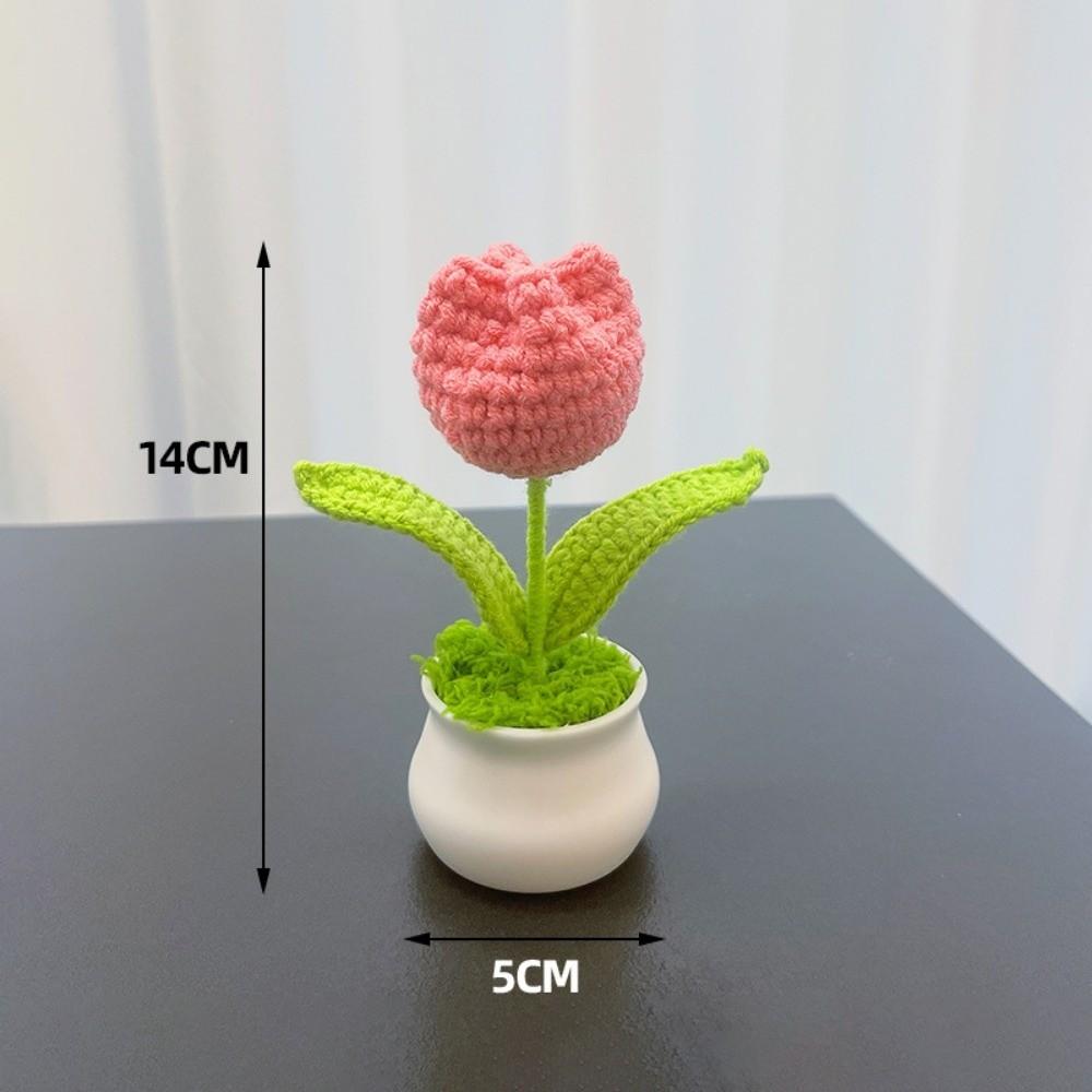 Mini Tulips Crochet Flower Potted DIY Handcrafted Bonsai New Handmade Knitted Flowers Home Decor