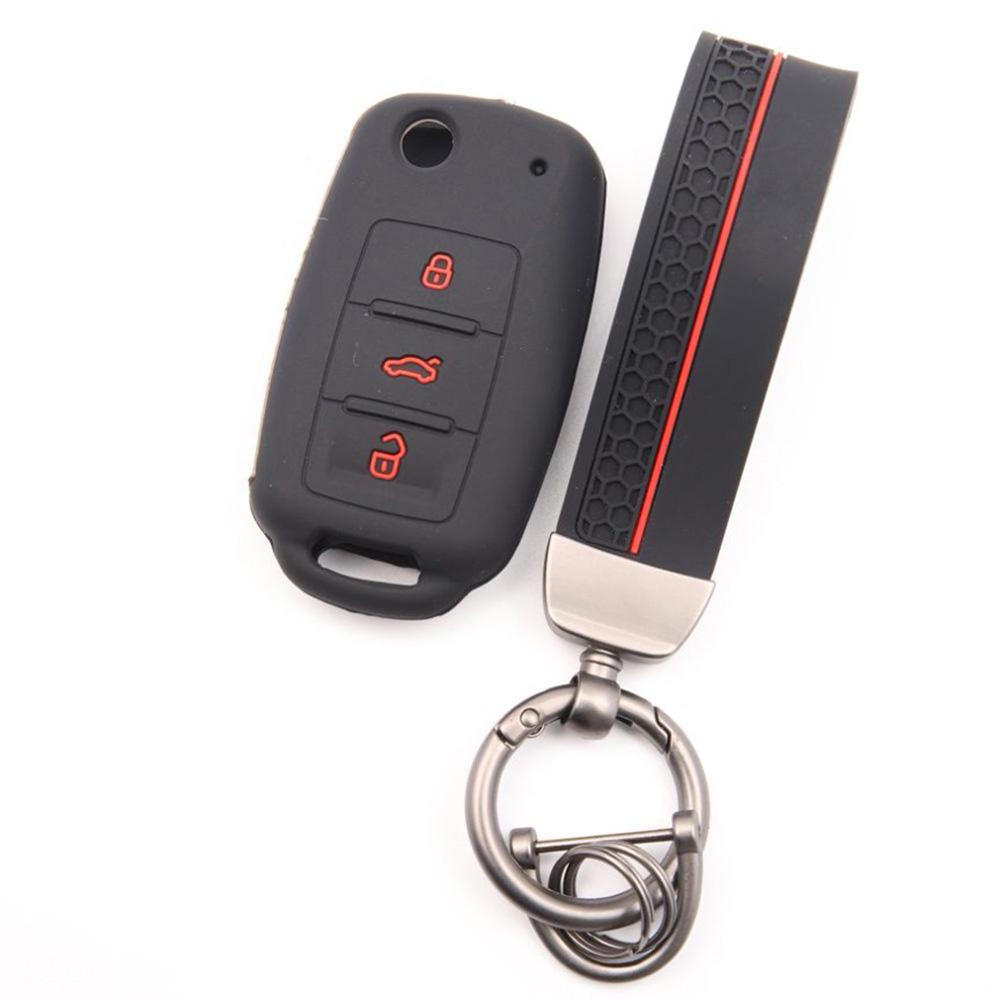 Key Fob Cover for VW Polo Golf Passat Tiguan Octavia MK7 B7 B8 with Keychain Anti-Scratch Guard Shockproof Protection Soft Grip Texture