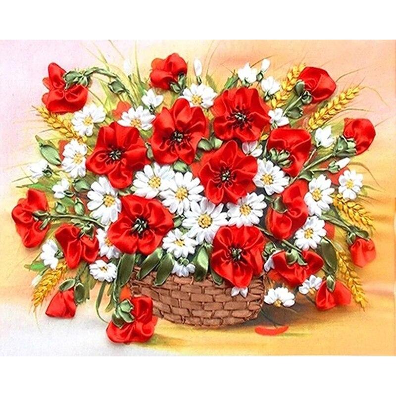 Алмазная картина, полная дрель, круглые красные цветы для взрослых, детей, алмазная художественная вышивка, украшение дома