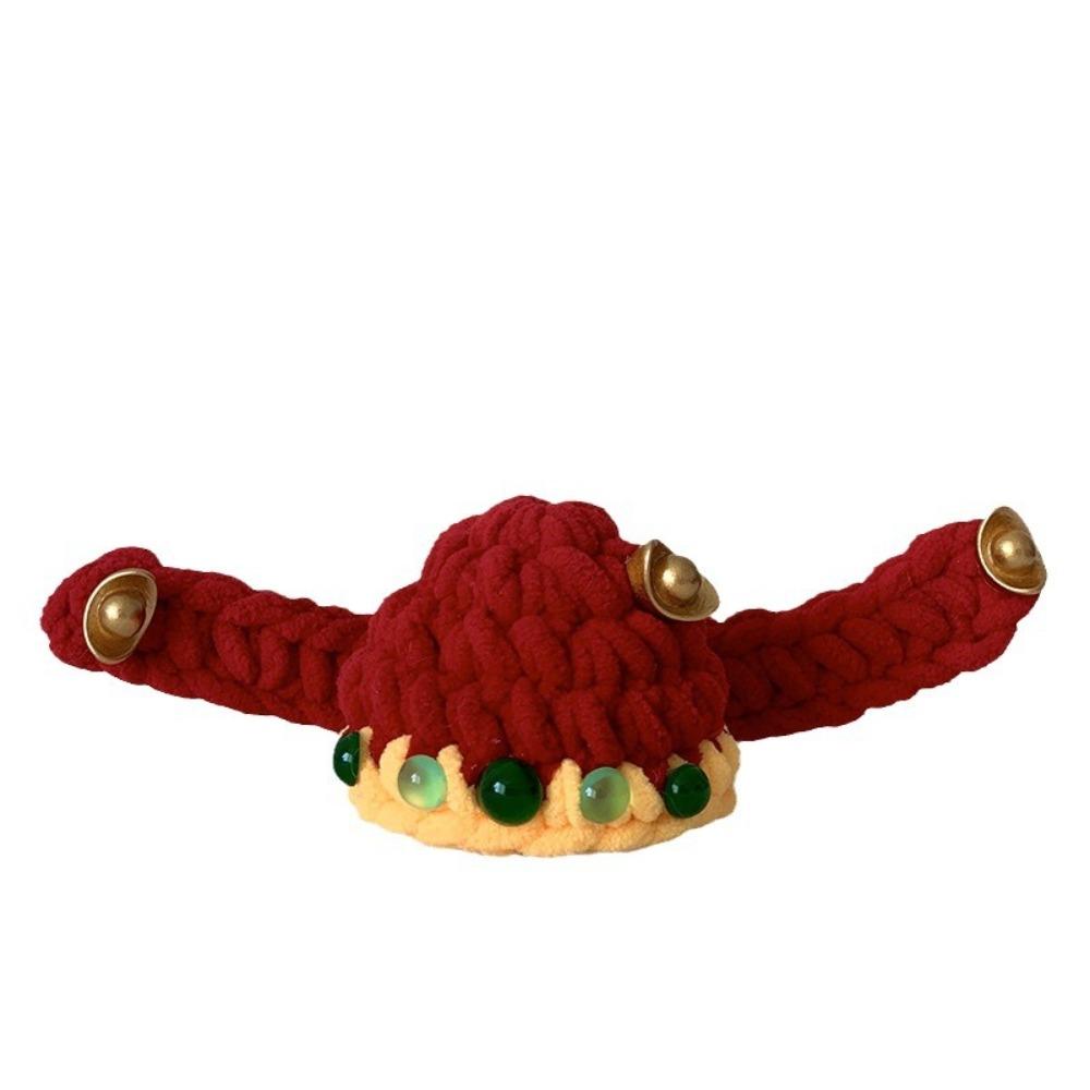 Китайский стиль Голова Кошки Удачи Головной убор Ручная вязка Теплый Берет для питомца Благословение Традиционная вязаная шапка для питомца Для маленьких собак кошек