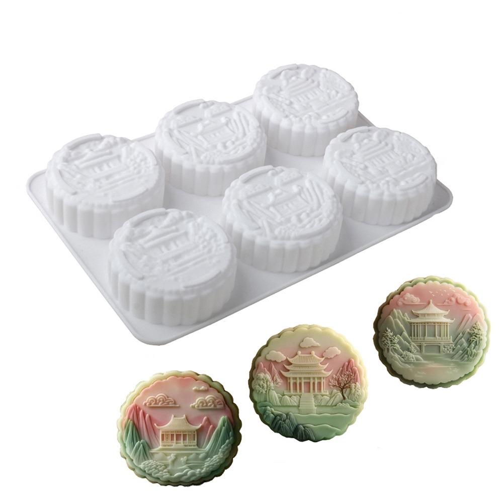 Silicone Auspicious Clouds Mooncake Mold 6 Cavities Mung Bean Cake Mold Soap Mold Kitchen