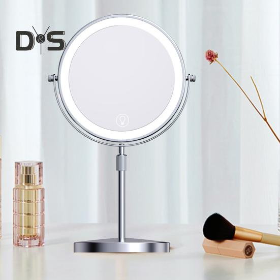 Зеркало для макияжа с подсветкой 3/5/10X, регулируемая высота и яркость, перезаряжаемое, двухстороннее увеличительное зеркало, 3 цвета, вращение на 360 градусов, светодиодный сенсорный экран