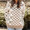Женская мода повседневная весна-осень клетчатый принт с длинным рукавом и круглым вырезом блузки и рубашки