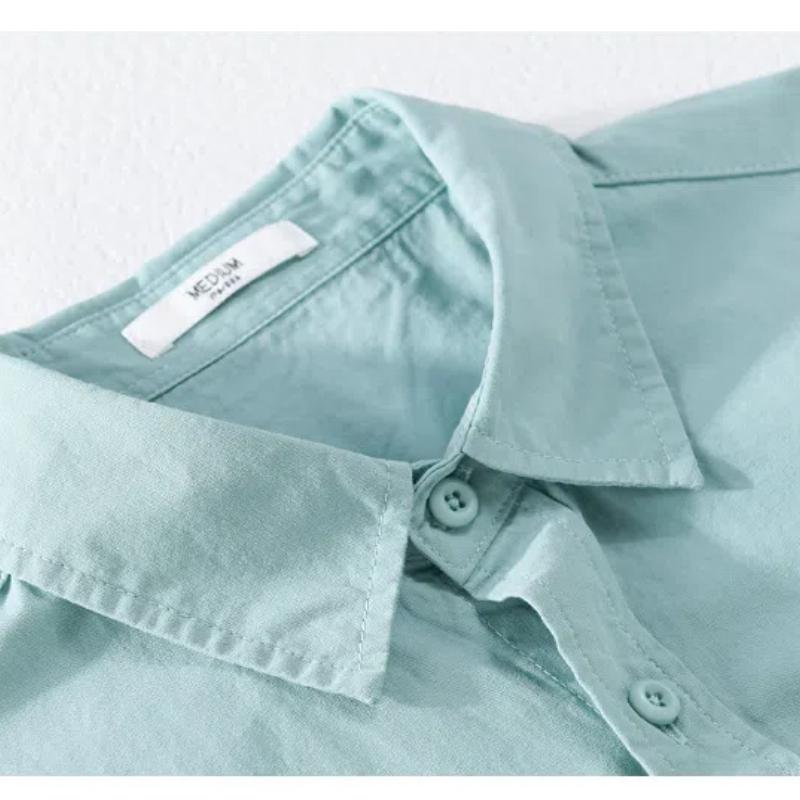 100% чистый хлопок мужская рубашка с длинным рукавом повседневная простая стильная универсальная однотонная рубашка с воротником-лацкан повседневная рубашка базовые мужские топы