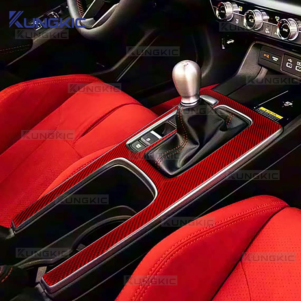 Real Soft Carbon Fiber Sticker For Honda Civic Type R 11th FL5 2022 2023 2024 2025 LHD RHD Car Gear Shift Panel Interior Trim