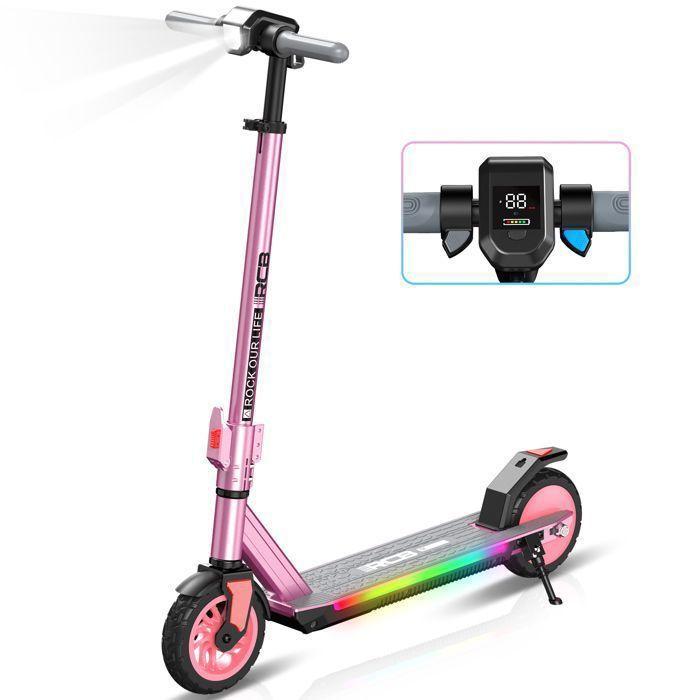 Электросамокат RCB R12 PRO Розовый – 220 Вт – 3 Скорости – 7” – Цветные LED – Цифровой дисплей – 15 км – Идеальный подарок