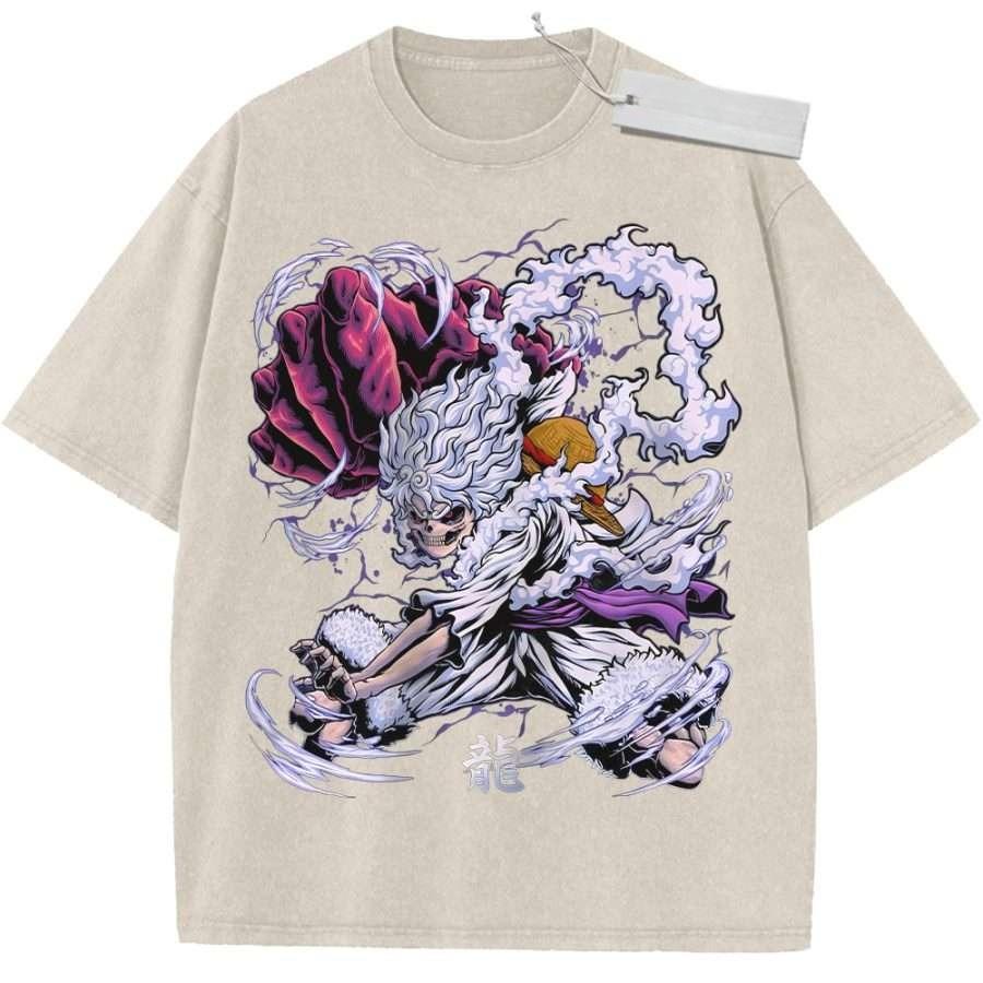 Унисекс стирка фиолетовая винтажная футболка One Piece Кайдо Человек Дракон Дракон Кандзи Высококачественная ткань для дома отдыха путешествий