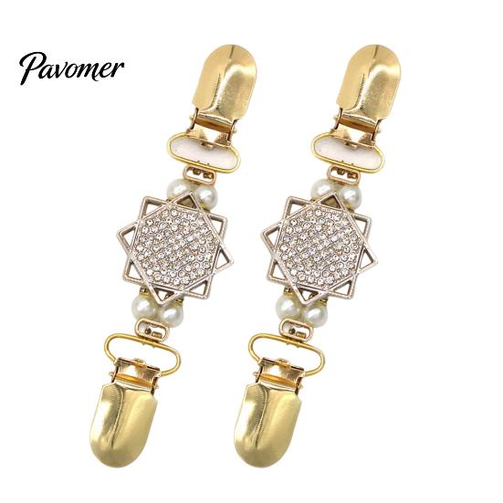 Elegant Scarf Clasp 2Pcs Vintage Sweater Clips for Women Girls, Retro Faux Pearl And Rhinestones Cardigan Clips, Collar Pin Dresses Shawls, Adjustable