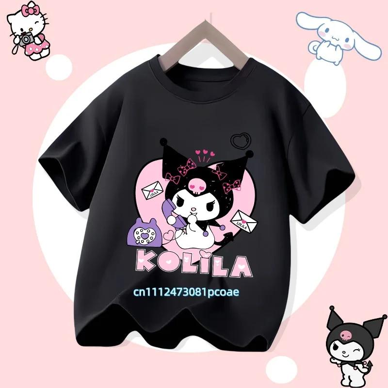 Sanrio Series Kuromis new childrens pure cotton shortsleeved girl casual top for summer Tshirt with cartoon print sport shir