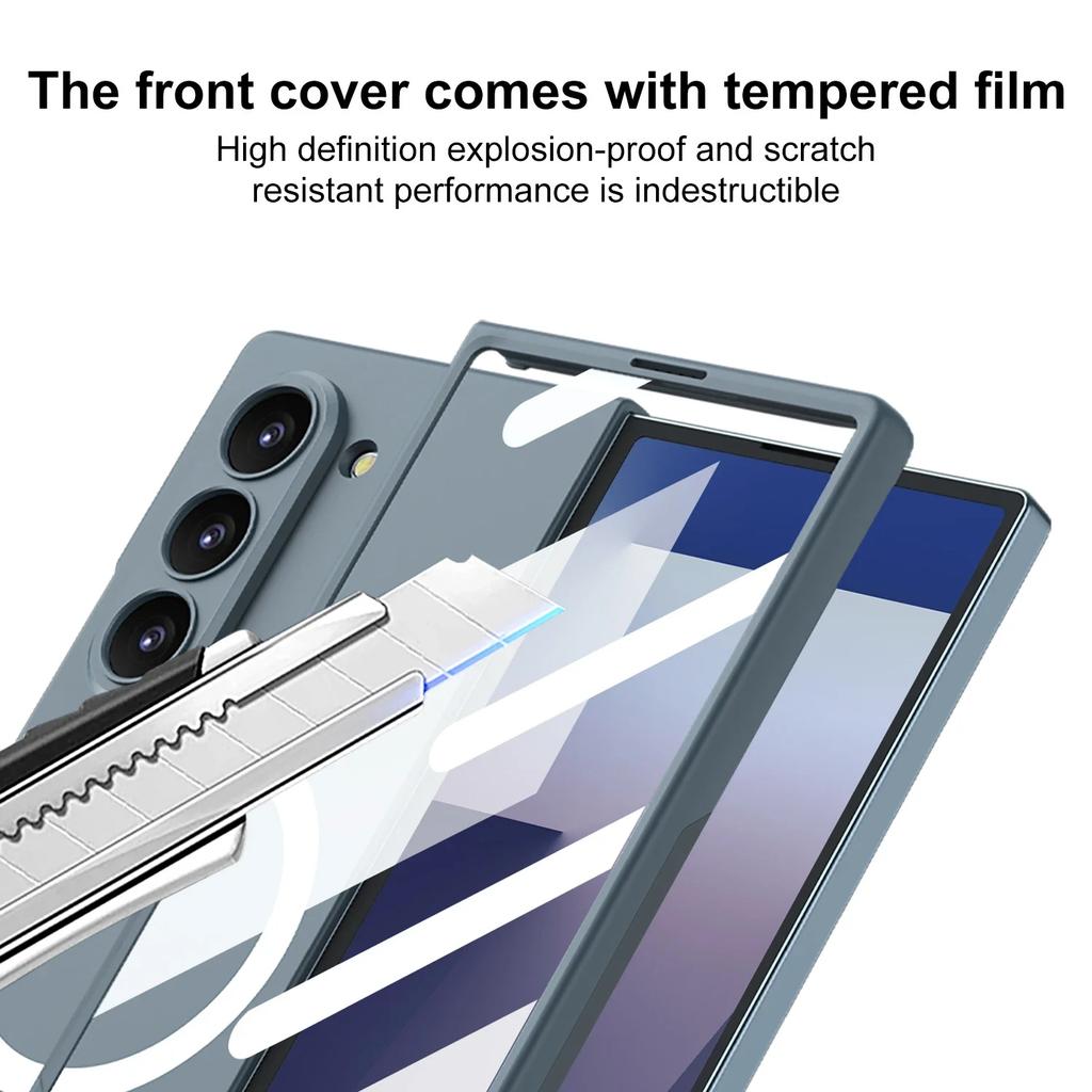 Magnetic Wireless Charging with Tempered Film Phone Case for Samsung Galaxy Z Fold 7 6 Fold7 Fold6 Protective Shockproof Cover