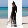 EDOLYNSA Sexy V Neck Perspective Ruffle Drawstring Maxi Dresses Women Spring Summer Elegant Side Split Beach Dress Cover Up A1942