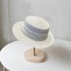 UV Protection Wide Brim Straw Hat Pearl Chain Women's Fisherman Hat Elegant Flat Sun Cap  Travel