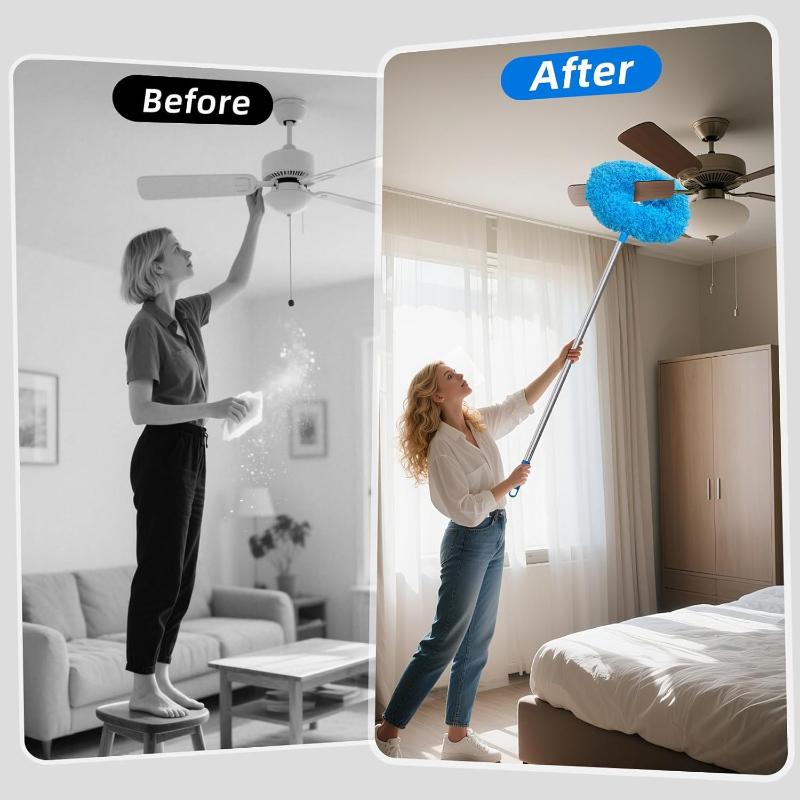 1 Set of Ceiling Fan Cleaning Duster, Blue Dust Removal Duster with Hollow Design, Modular Ceiling Fan Dust Brush, Dust Remover, Ceiling Brush, Detach
