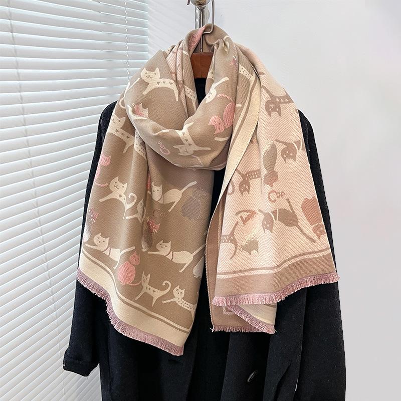 Kitten Air Conditioner Shawl Animal Texture Sweet Cute Little Fresh Lady Imitation Cashmere Warm Scarf