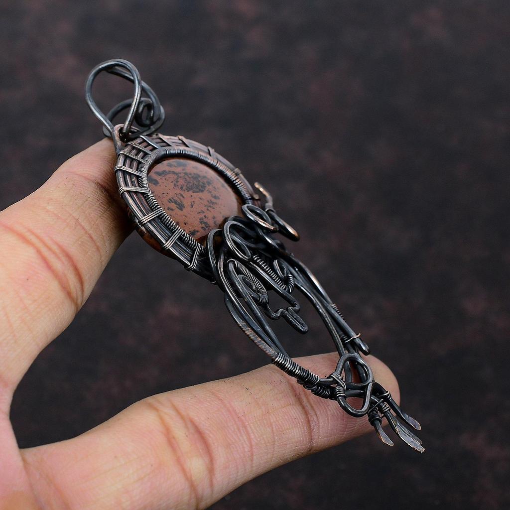 Mahogany Obsidian Pendant Copper Wire Wrapped Pendant Handmade Unique Style Jewelry Gemstone Pendant Copper Wire Wrap Jewelry Gift For Him