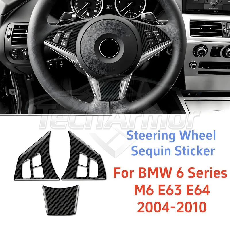 Carbon Fiber For BMW M6 E63 E64 2004-2010 Car Steering Wheel Trim Button Panel Frame Decoration Sticker Set Interior Accessories.