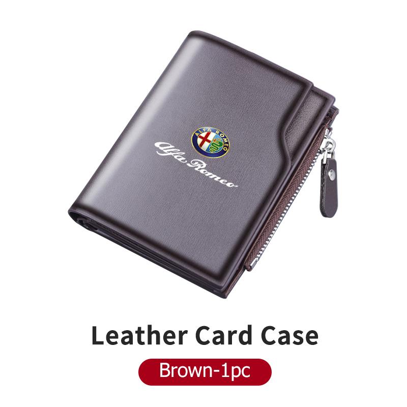 WTOM1 For Alfa Romeo Car Styling Leather Men Wallets Vintage Trifold Wallet Zip Coin Pocket Purse Giulietta 940 2010-2014 2015-2022
