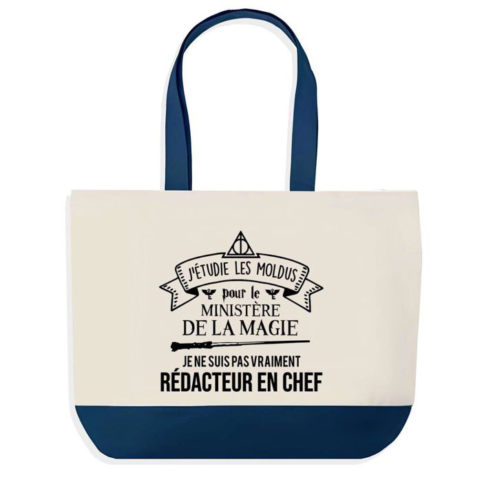 Sac shopping - PLANETEE - Rédacteur en Chef Ministère de la Magie - Fond bleu - Coton 40x45 cm - Grand format