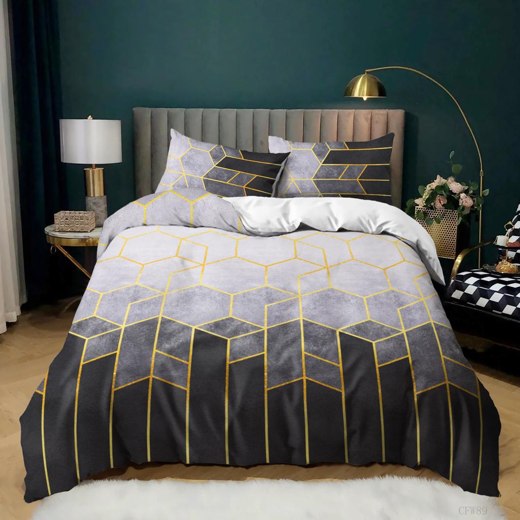 Geometric Shape Simple Wind 3D Quilt Cover Three-Piece Bedding