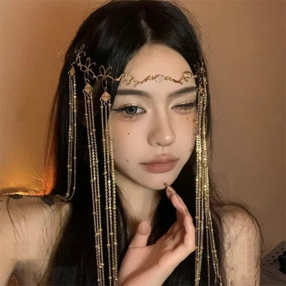 Retro Crystal Headpiece Shiny Design Forehead Chain Fringe Hair Accessories Forehead Decoration