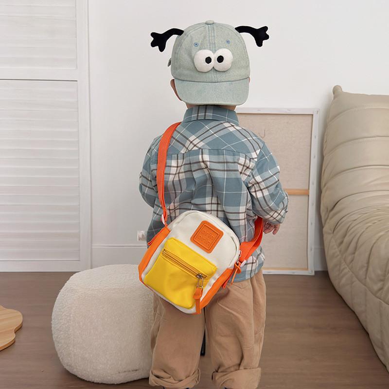 Color Block Canvas Shoulder Bag With Suture Design Messenger Bag For Child Daily