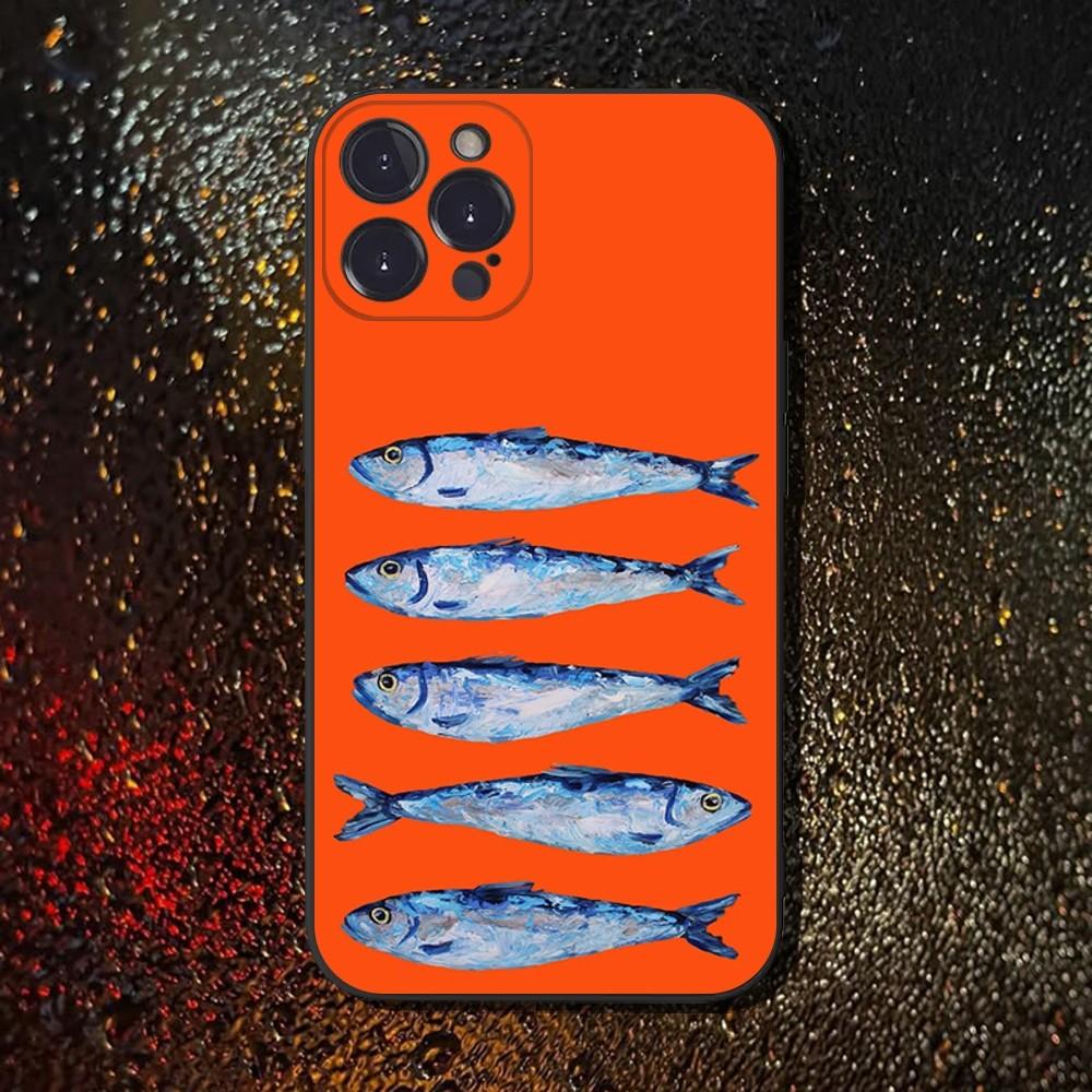 Чехол для телефона 'Забавные рыбы-сардины' для iPhone 16,15,14,13,12,11 Plus,Pro Max,XS,X,XR,SE,Mini,8,7, Мягкий силиконовый черный чехол