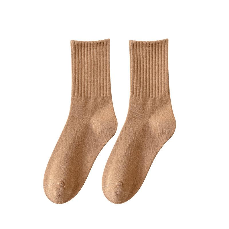 Женские утолщенные спортивные носки из чистого хлопка однотонной расцветки на весну и осень