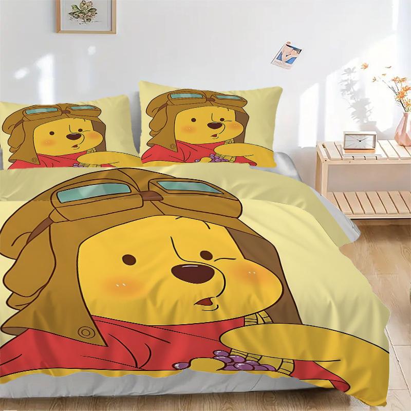 3pcs set Pooh Bear1pc of quilt cover+2pcs of pillowcase, no core, print bedding, All Seasons Bedroom Setting054