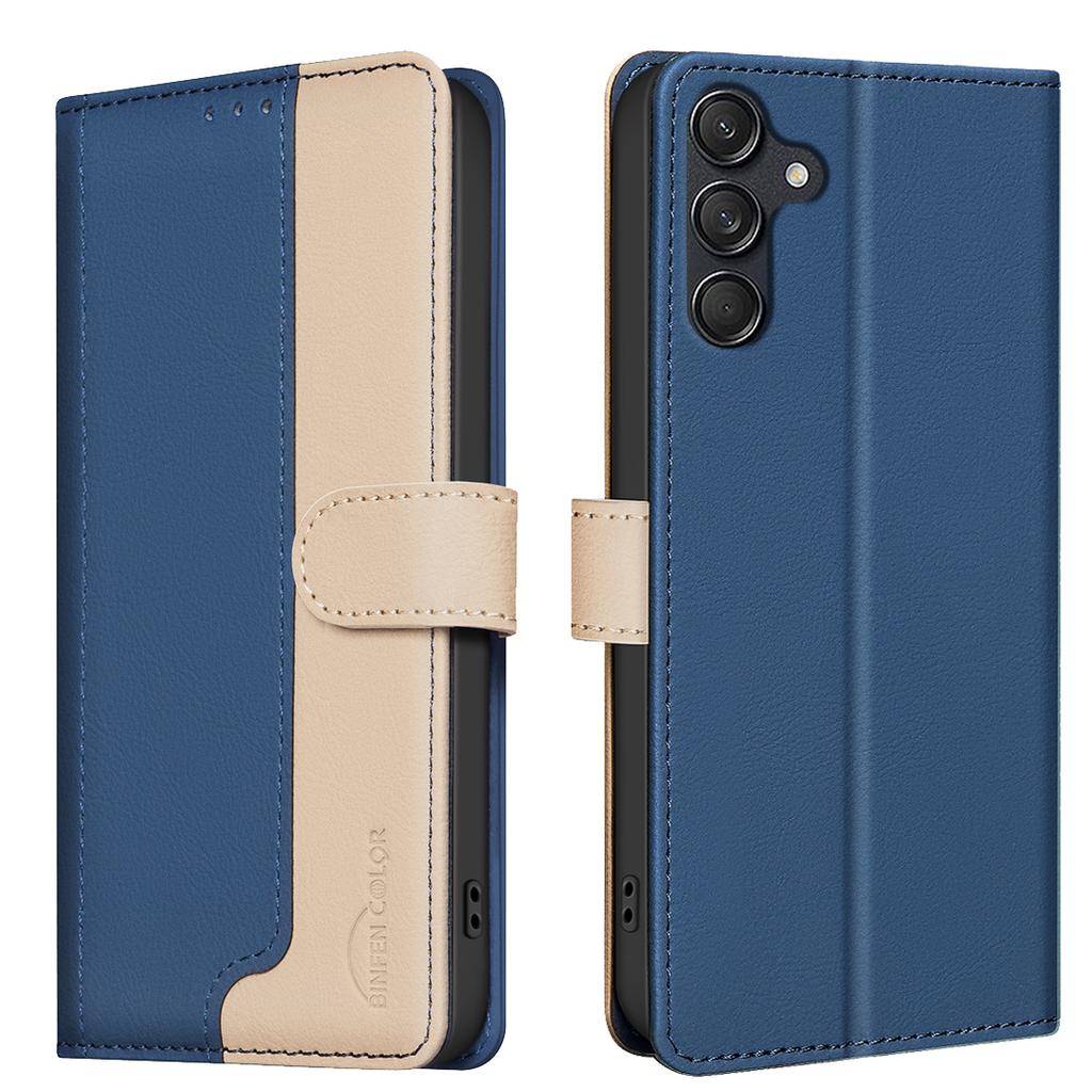BINFEN COLOR BF33 For Samsung Galaxy F16 5G/M16 5G Leather Case Splicing Color RFID Blocking Wallet Stand Phone Cover