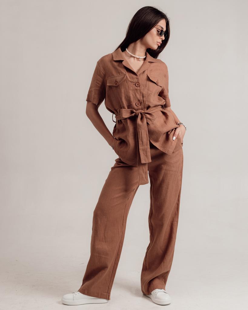 Костюм ленной Sandrom 9778 S (36) кемел (рубашка, брюки)