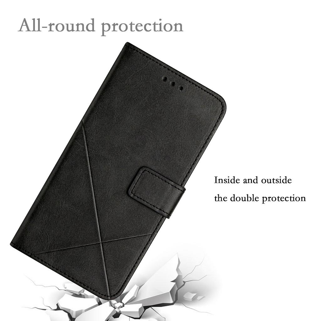 For Xiaomi Redmi 12C 4G Line Imprinting Phone Case Solid Color PU Leather Flip Wallet Cover with Stand