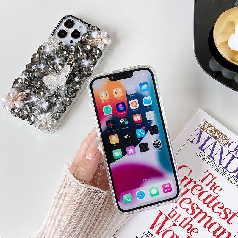 Чехол для мобильного телефона Apple 17Pro iPhone 15/14/Xr с жемчужным ремешком, роскошный чехол со стразами
