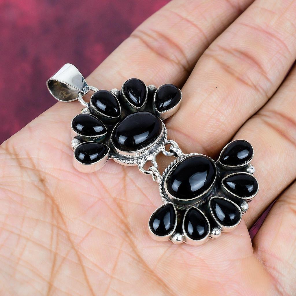 Black Onyx 925 Solid Sterling Silver Pendant, Handmade Gemstone Jewelry Pendant For Memorial Day