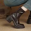 Fashion Women's New Autumn and Winter Round Toe Leather Thick Sole and Calf High-heeled Plus Size Retro Elastic Short Boots