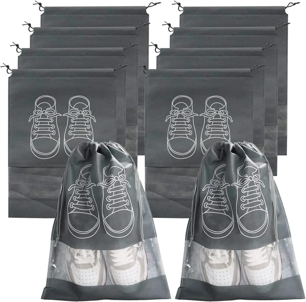 10pcs Shoes Storage Organizer Bags Non-woven Travel Portable Closet Bag Waterproof Pocket Clothing Tranparent Hanging Bag