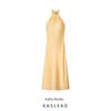 Kaslead New Women Clothes Western Style Fashion Silk Satin Neck Collar Midi Dress 5923993
